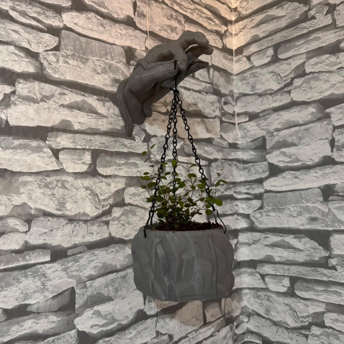 TIME&TRAVE Hanging Wall Hand Flower Pot Planter - Imitation Marble Wall Mount Planters for Succulents, Cactus, Faux Plants and More Green Plant
