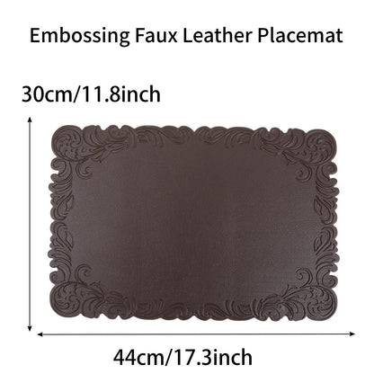 Royannie Placemats Indoor Set of 6,Brown Faux Leather Embossing