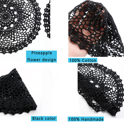Qxzvzem 2 Pieces 12 Inch Halloween Doilies Crochet for Dressers and End Tables Crafts Disposable Small Valentines Doilies Cloth Lace Placemats Coasters Black Cotton Round Tablecloth