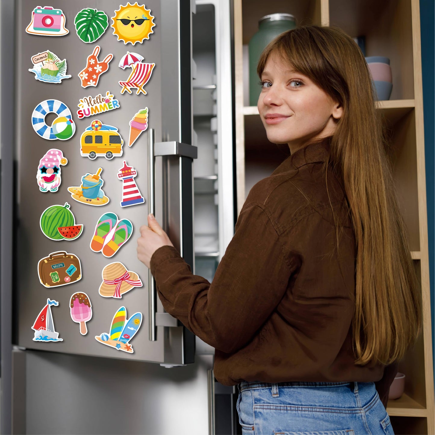 Fecheche Large Size Cute Fridge Magnets for Toddlers, Preschool Spelling Learning Education Refrigerador Magnetic Toy (Summer 38pcs)