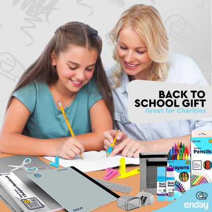 Enday Back to School Supplies for Kids, Grey School Supply Box Grades K-5, Premium Quality Kids School Supplies Kit, Kindergarten School Supplies for Girls and Boys, 78 Piece Set
