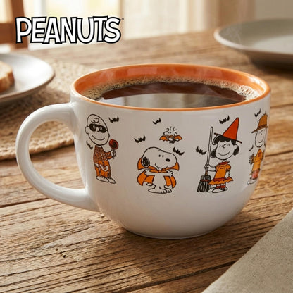 Silver Buffalo Peanuts Halloween Featuring Snoopy (Vampire), Woodstock (Vampire), Charlie Brown (Skeleton), Lucy (Witch), and Linus (Scarecrow) Ceramic Soup Mug, 24 Ounces