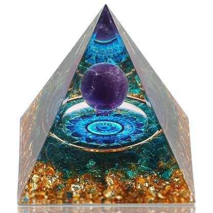 Orgone Pyramid, Orgonite Crystal Pyramid, Orgone Energy Generator for Reduce Stress Healing Meditation Attract Wealth and Lucky (Blue Glaze)