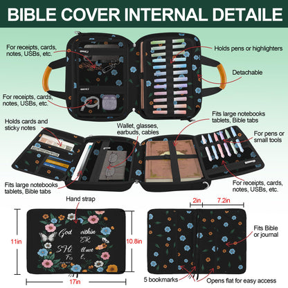 Butterfly Floral Bible Cover Case for Women,Large Boho Church Bag,Bible Bags for Women Organizer,Bible Study Supplies Journaling Kit Book Carrying Case with Bible Highlighters Shoulder Strap