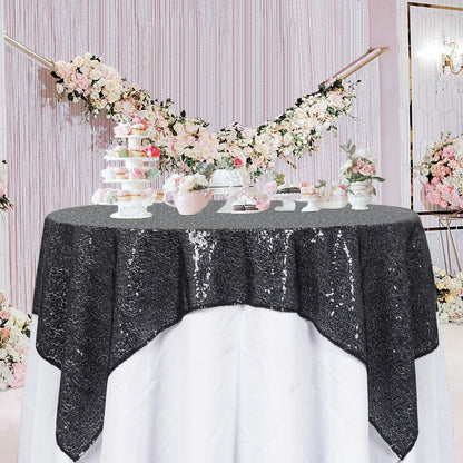 ShinyBeauty Black Tablecloths 36X36 Inch 2 Pieces Sequin Table Cloth for Party Sparkle Table Cloths Square Shimmer Table Overlay Small Wedding Birthday Halloween Tables Linen