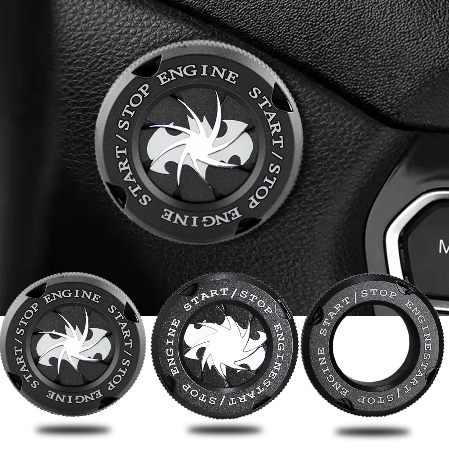 Bat Rotary Car Push Start Button Cover, Engine Start Stop Button Cover Interior Accessories, Anti Scratch Universal Protective DIY Decoration, Gift for Men (Bat Black)