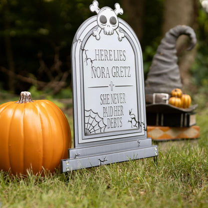 3-D Metal Halloween Ghost XL 17" Tombstone w Stakes - RIP Nora Gretz- Durable, Rustproof, UV Raised Printing- Upgrade Your Haunted House Mansion w Cemetery Lawn Decor- No More Flimsy Foam Graveyards
