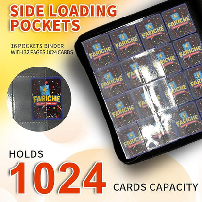 Trading Card Binder for TCG Cards, 16-Pocket Portable Card Collector Ablum Holder Book Fits 1024 Cards with 32 Removable Sleeve, Waterproof Card Binder Display Storage Carrying Cases for TCG-Storm