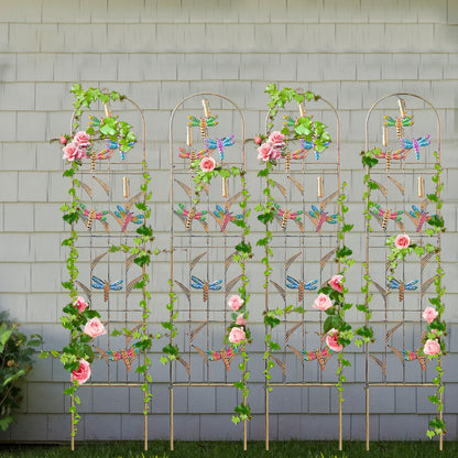 aboxoo Set of 4 Packs Dragonfly Metal Garden Trellis for Climbing Plants,Outdoor Decorative Flowers Arch Fence Trellis for Outdoor Patio,Garden,Lawn,Yard,Backyard,Wall Brackets,60'' H x 11'' W