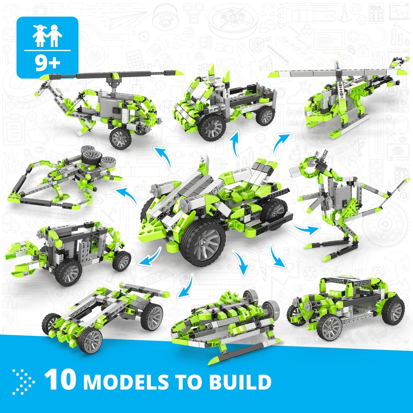 Engino: Inventor Mechanics - 4 Wheeled Extreme Bike - Motorized 10 Model Toy Brick Building Set, Vehicle Speed & Direction Movement, STEM Kit, Kids 9+