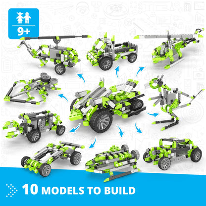 Engino: Inventor Mechanics - 4 Wheeled Extreme Bike - Motorized 10 Model Toy Brick Building Set, Vehicle Speed & Direction Movement, STEM Kit, Kids 9+