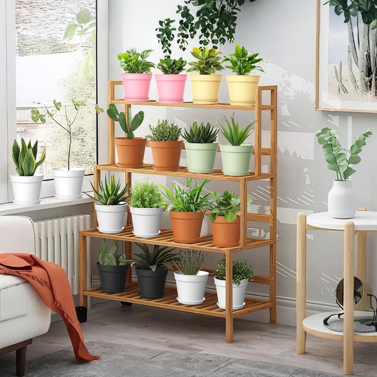 10 Pack 6 Inch Plant Pots with Drainage and Saucers, White Plastic Flower Pots for Indoor and Outdoor Plants, Stackable Nursery Planters for Houseplants and Herbs, White