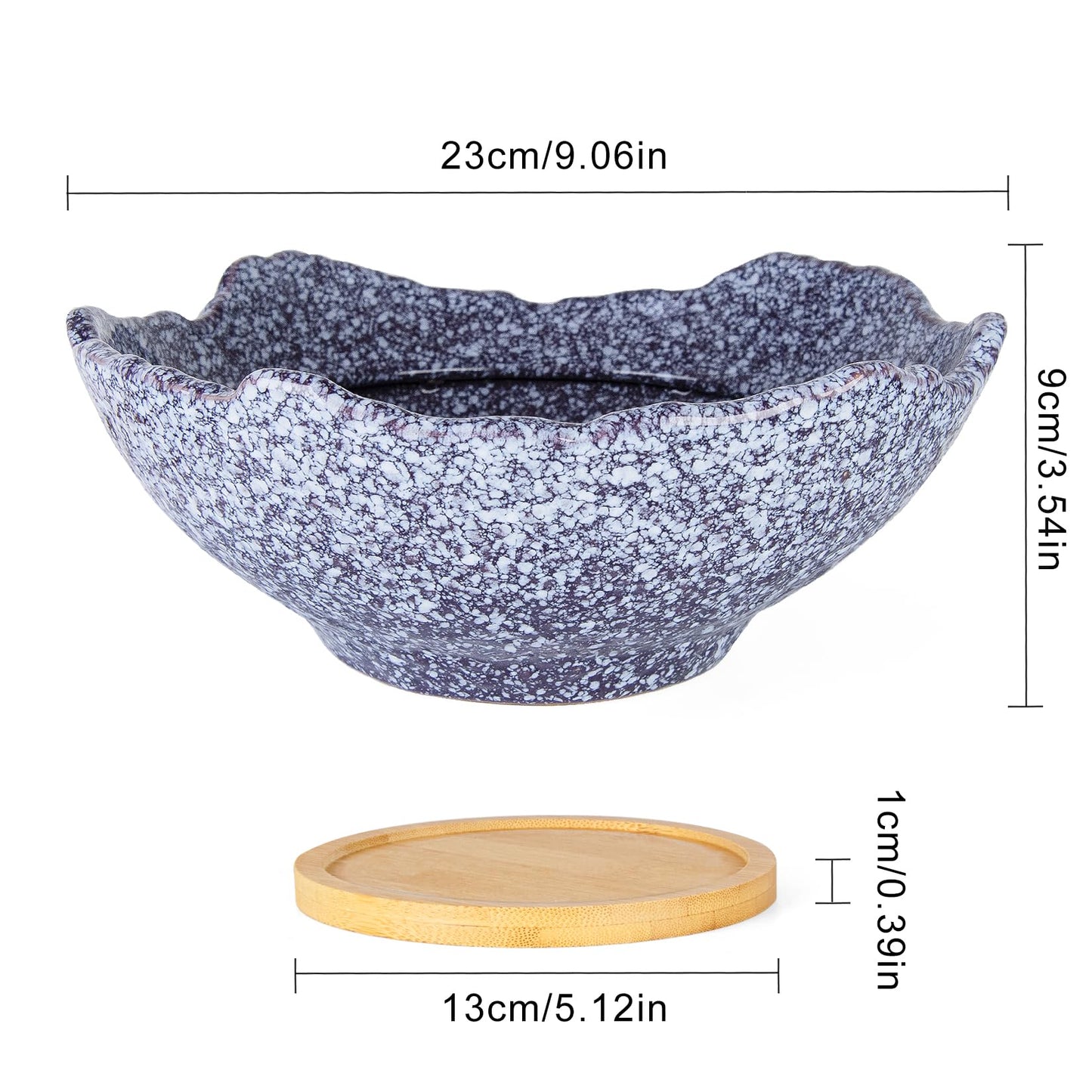 ARTKETTY Bonsai Pots - 9.06'' Ceramic Pots for Indoor Plants, Large Succulent Pots with Drainage Bamboo Tray, Unique Bonsai Tree Planters Round Cactus Flower Plant Container Bowl Home Office Decor