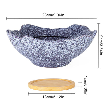 ARTKETTY Bonsai Pots - 9.06'' Ceramic Pots for Indoor Plants, Large Succulent Pots with Drainage Bamboo Tray, Unique Bonsai Tree Planters Round Cactus Flower Plant Container Bowl Home Office Decor