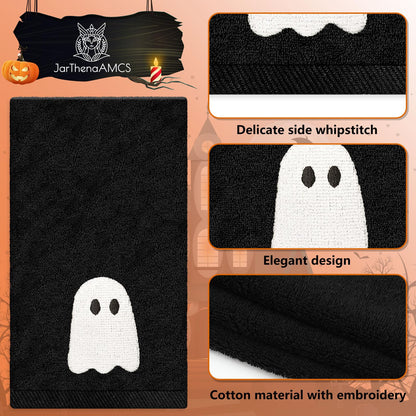 JarThenaAMCS 2 Pack Halloween Hand Towels Embroidered Black White Ghost Cotton Dish Towel for Bathroom Hand Drying Kitchen Cleaning Towel Gift Set, 29.5 x 13.7 Inch