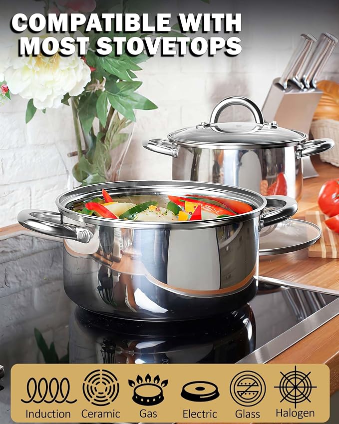Cook N Home Basics 12 Quart Stainless Steel Stock Pot with Lid, Cooking Pot for Pasta, Stockpot with Sturdy Handle, Soup Pot with Even Heating, Oven & Dishwasher Safe, Cookware for Canning, Boiling