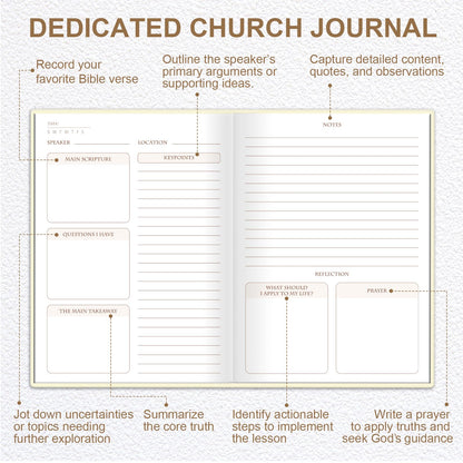 XKDOUS Church Notes Journal, Sermon Notes Christian Notebook, Linen Bible Study Journal, Prayer Journals, Blank Notebook to Writing Key Points and Notes, Christian Gifts for Women Men, Beige