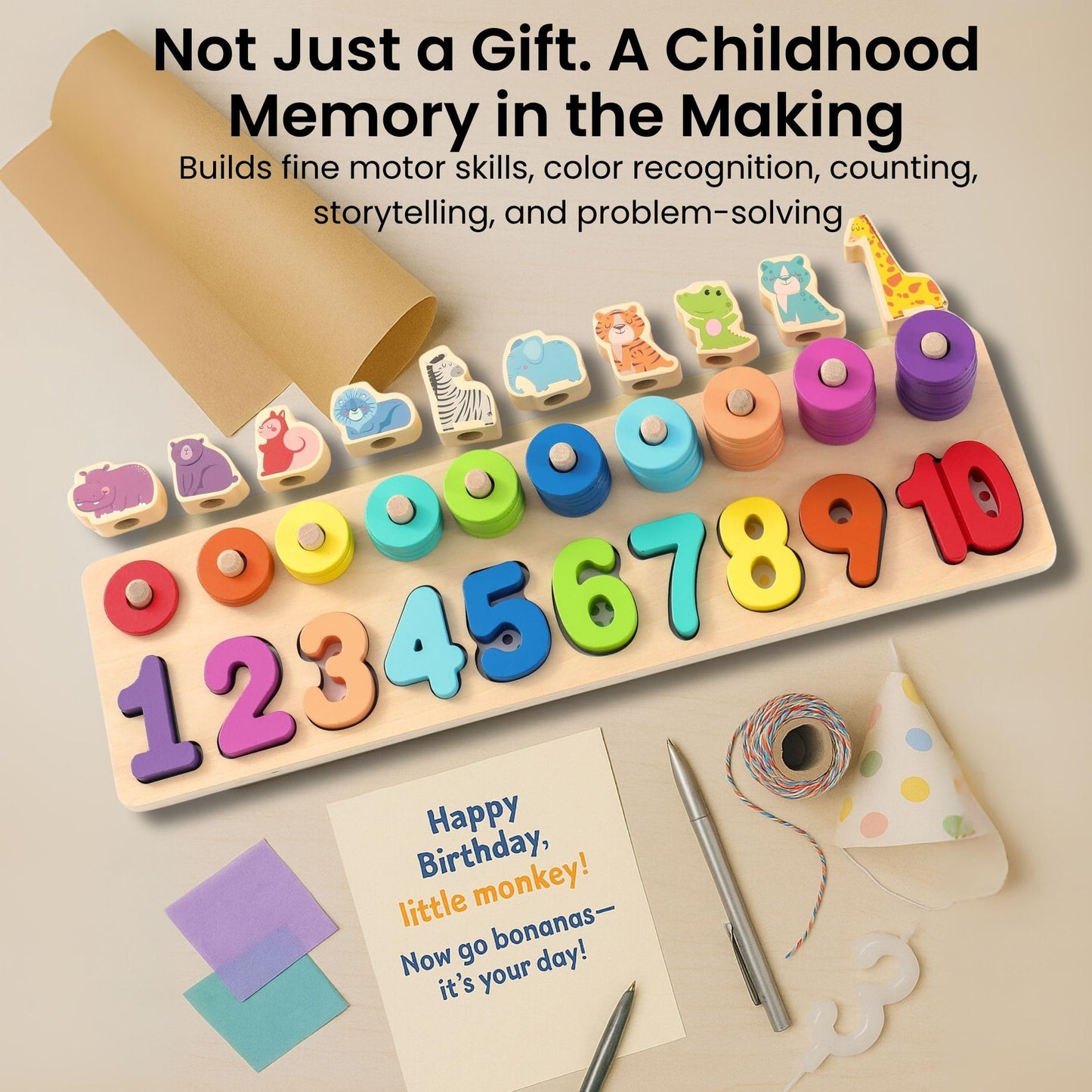 Safari Wooden Number Puzzle – 3 Year Old Girl Gifts, Educational Toys for 4 Year Old, Wooden Puzzles for Toddlers 3+, Learning for 3 Year Olds, Montessori Preschool Activities, Toddler Toys 3-5