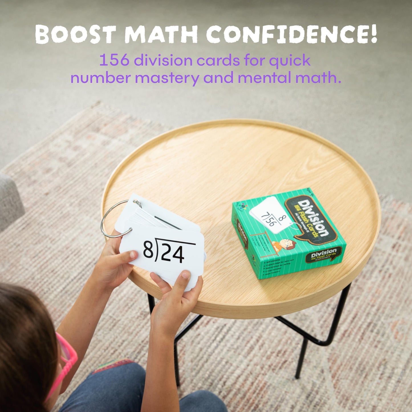 Star Right Math Flash Cards - Division Flash Cards - 156 Hole Punched Math Game Card - 2 Binder Rings - for Ages 8 and Up - 3rd, 4th, 5th and 6th Grade