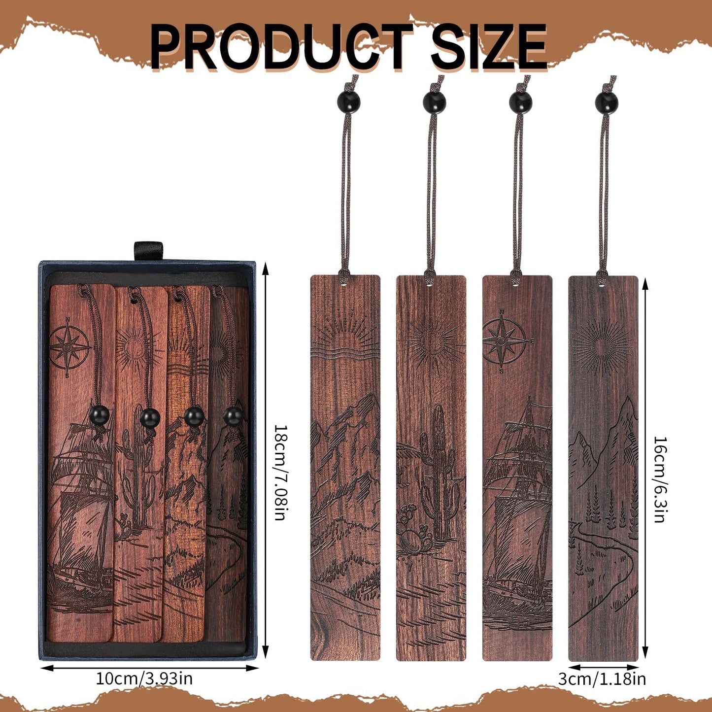 4Pcs Wood Bookmark for Men, Back to School Gifts
