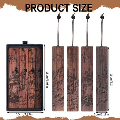 4Pcs Wood Bookmark for Men, Back to School Gifts