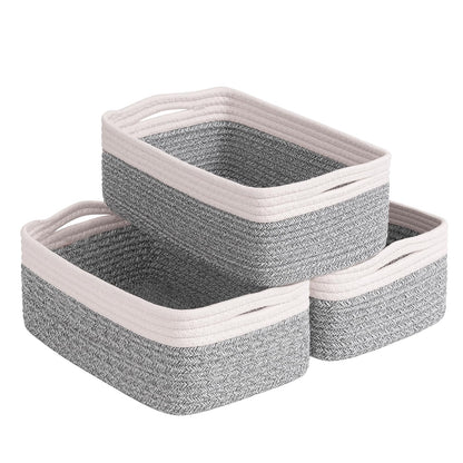 Goodpick Storage Bins, Baskets for Shelves, Cotton Rope Basket for Organization, Closet Organizer Bins, Towel Baskets for Bathroom 3 Pack, White & Light Gray, 11 x 7 x 4.5 in