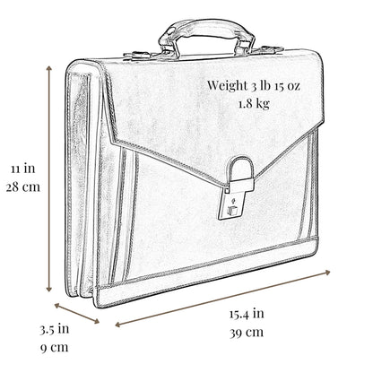 Time Resistance Leather Briefcase for Men - Business Laptop Bag - Italian Handmade Leather Bag - Attache - Gift Box Included (Black)