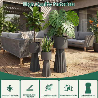 EVLIQUIL Tall Planters, Modern Iron Flower Pots Set of 3, Large Decor Plant Pots, Indoor & Outdoor for Porches, Patios and Courtyards