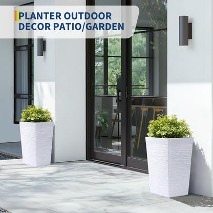 Garvee 16" Tall Planters Set of 2, Self Watering Tall Planters, Outdoor＆Indoor Planter Pots, High Front Porch Planters Pots with Drainage Holes＆Water Level Monitor, White