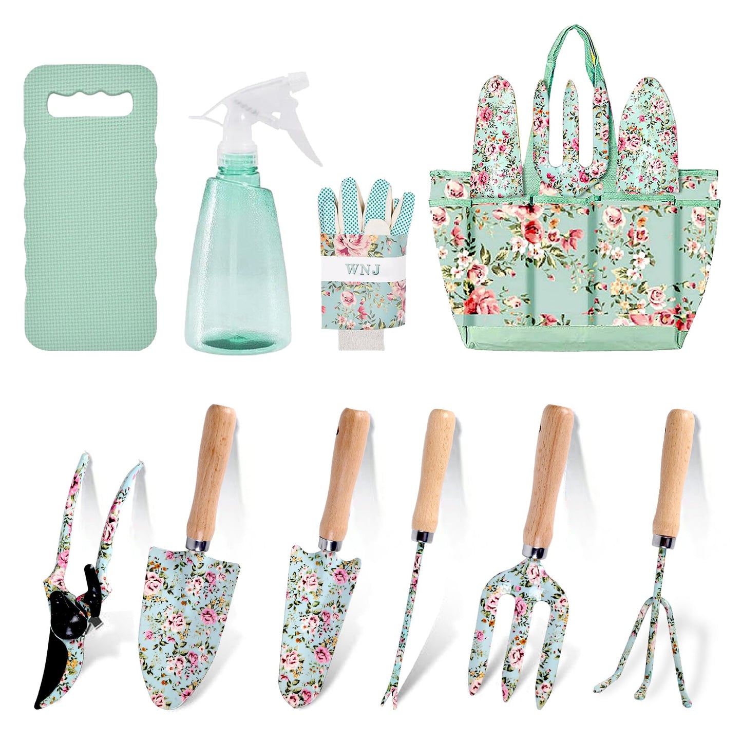 10-Piece Floral Garden Tools Set with Tote Bag, Heavy Duty Gardening Kit with Pruning Shears, Trowels, Rake, Sprayer, Kneeling Pad & Gloves - Gift for Women, Gardener, Mother's Day