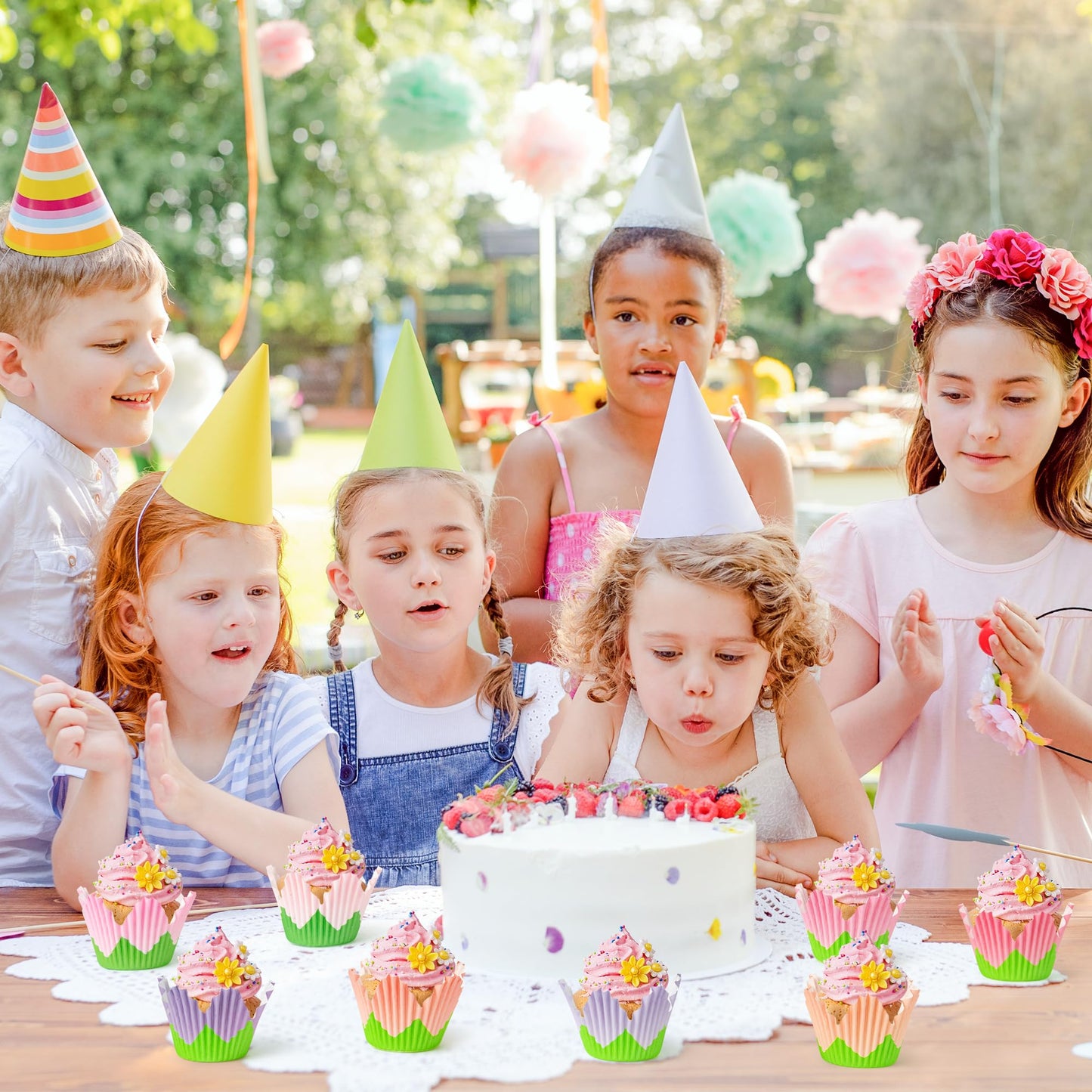 COcnny Flower Cupcake Paper Liner - 320pcs Spring Baking Cups Muffin Cupcakes Wrappers, Summer Pink Purple Petal Cake Chocolate Candy Wrap Making Supplies for Birthday Baby Shower Party (8 Styles)