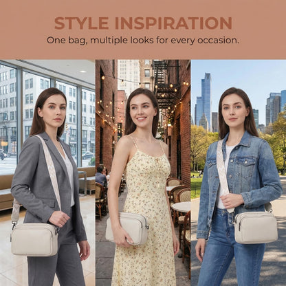 Perphy Crossbody Bags for Women 5 Pockets Shoulder Handbags with Wide Strap 7.9 * 2.4 * 5.9 inches Beige