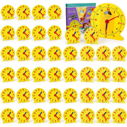 Lenwen 26 Pcs Classroom Clock Kit 24 Hours Learn to Tell Time Teaching Clock Toy for Kids Teaching Time Resources for Kids Learning Teacher Classroom Supplies (Yellow)