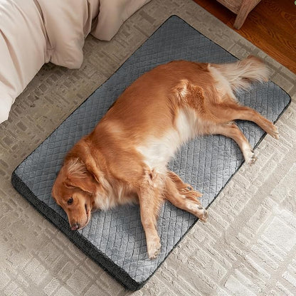 JOEJOY XL Dog Beds Large Sized Dog, Orthopedic Big Dogs Crate Bed with Washable Removable Cover, Extra Thick Egg-Crate Memory Foam Pet Beds up to 80 lbs, Light Grey, 41"x27"