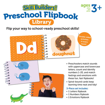 Learning Resources Skill Builders! Preschool Flipbook,3 Pieces, Ages 3+, Library Preschool, Learning Activities, letters, numbers, counting, toddler activity book