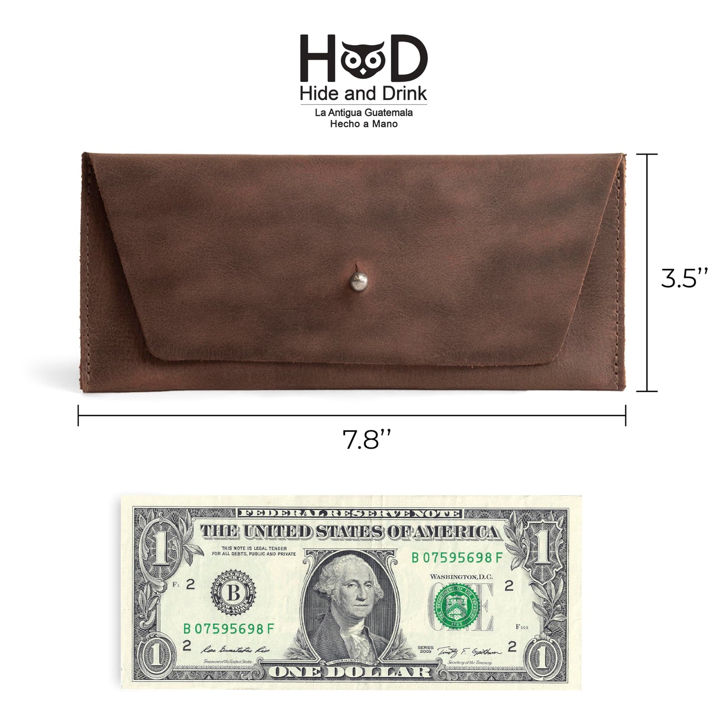 Hide & Drink, Long Utility Pouch, Stylish Wallet for Carrying and Storing Cash, Clutch Bag, Full Grain Leather, Handmade, Bourbon Brown
