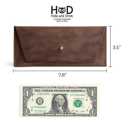 Hide & Drink, Long Utility Pouch, Stylish Wallet for Carrying and Storing Cash, Clutch Bag, Full Grain Leather, Handmade, Bourbon Brown