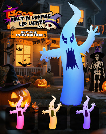 LZLXXLZL 8.7FT Halloween Inflatable Ghost Outdoor Decoration, Scary Yard Decor with LED Light, Built-in Blower & Stakes for Holidays Outdoor Garden House Party