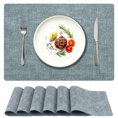 Newise Leather Placemats Set of 6-18x12in, Washable Stainproof Heat Resistant Place Mats for Christmas Patry Restaurant, Blue