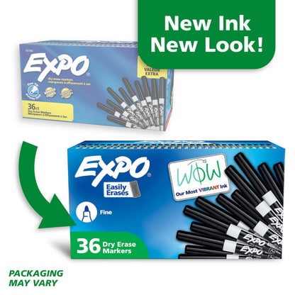 EXPO Dry Erase Markers, Low Odor Ink, Black, Fine Tip, 36 Count - Easily Erases, Ideal for Classroom, Home, Office, Back to School, Teacher Supplies, Pack of 6
