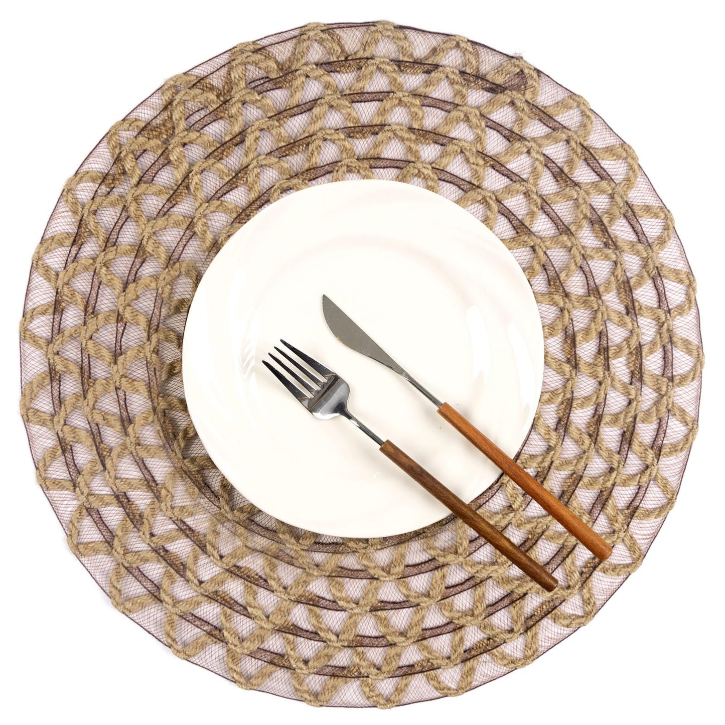 Noctiflorous Round Burlap Placemats Set of 6 Jute Rustic Place Mats for Dining Table Heat Resistant Natural Farmhouse Table Mats Decor (Jute Mesh, 6)