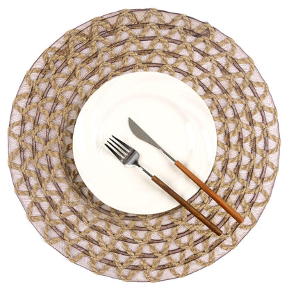 Noctiflorous Round Burlap Placemats Set of 6 Jute Rustic Place Mats for Dining Table Heat Resistant Natural Farmhouse Table Mats Decor (Jute Mesh, 6)