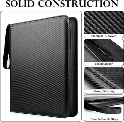 GEAoffice 12 Pocket Card Binder for 720 Cards, Premium PU Zipper Trading Card Collection Binder, Side Loading Card Album Folder for YuGiOh, MTG, TCG, Game & Sports, Non-PVC, Carbon Black