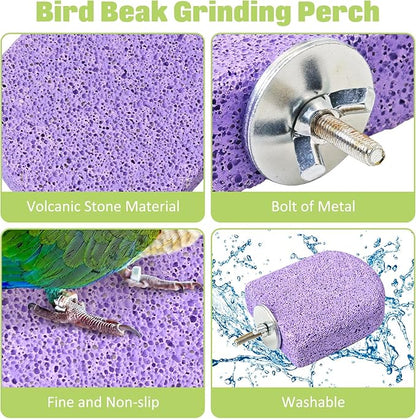 BNOSDM 4 Pcs Bird Beak Grinding Stone Chew Toy Parrot Calcium Perch Bird Stand Platform Parakeet Cage Accessories for Budgies, Cockatiels, Conures, Lovebirds, Finch (Purple)