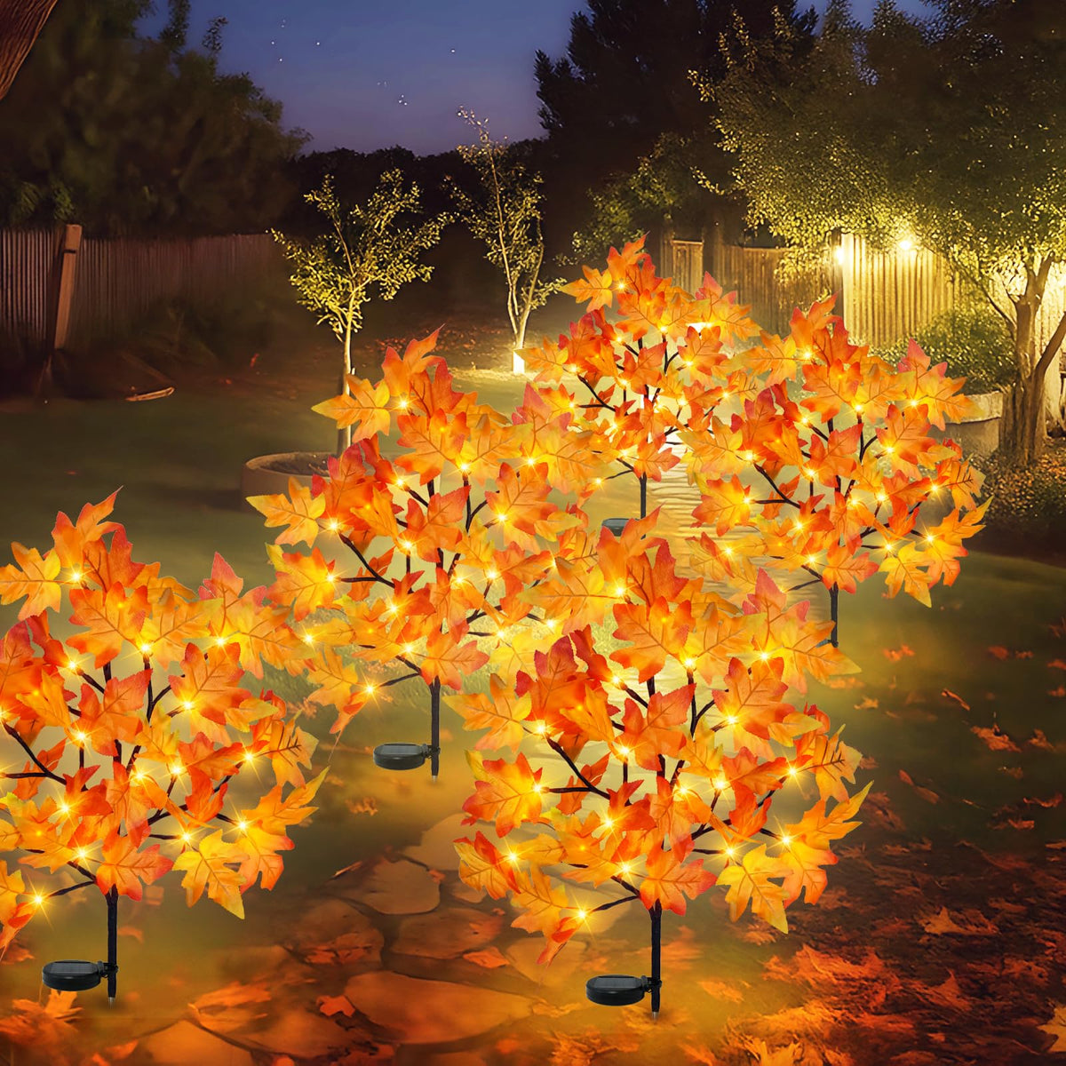 Uieke 2 Pack Solar Fall Lights Outdoor Decorative, 40LED Thanksgiving Lights Fall Solar Stake Lights Outdoor with 8 Modes & Timer, Waterproof Thanksgiving Decorations for Yard Garden