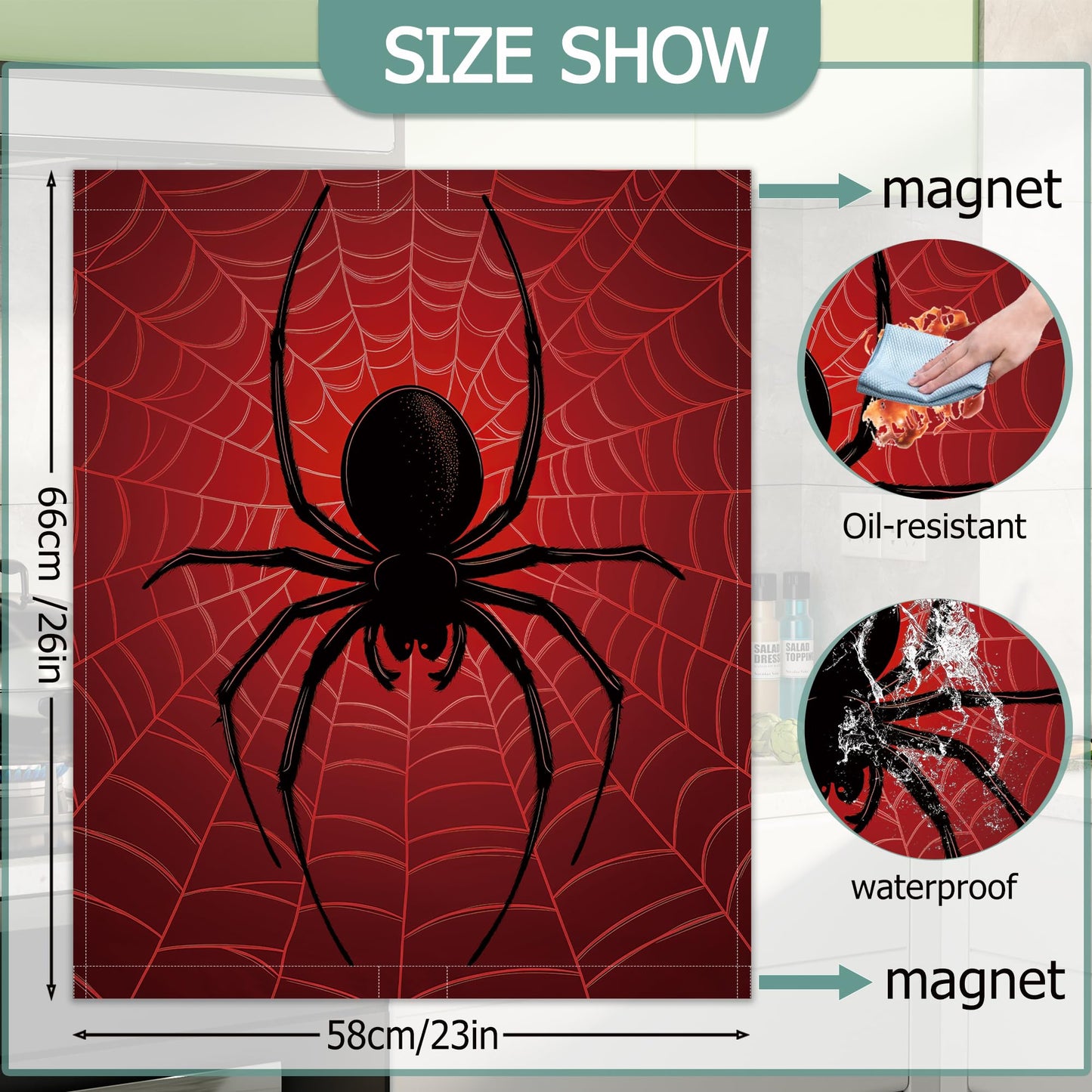 Halloween Spider Refrigerator Magnet Cover,Red Spider Web Washable Dishwasher Magnets Decorative Cover,Home Kitchen Decorative Dishwasher Front Panel Cover 23x26 Inch