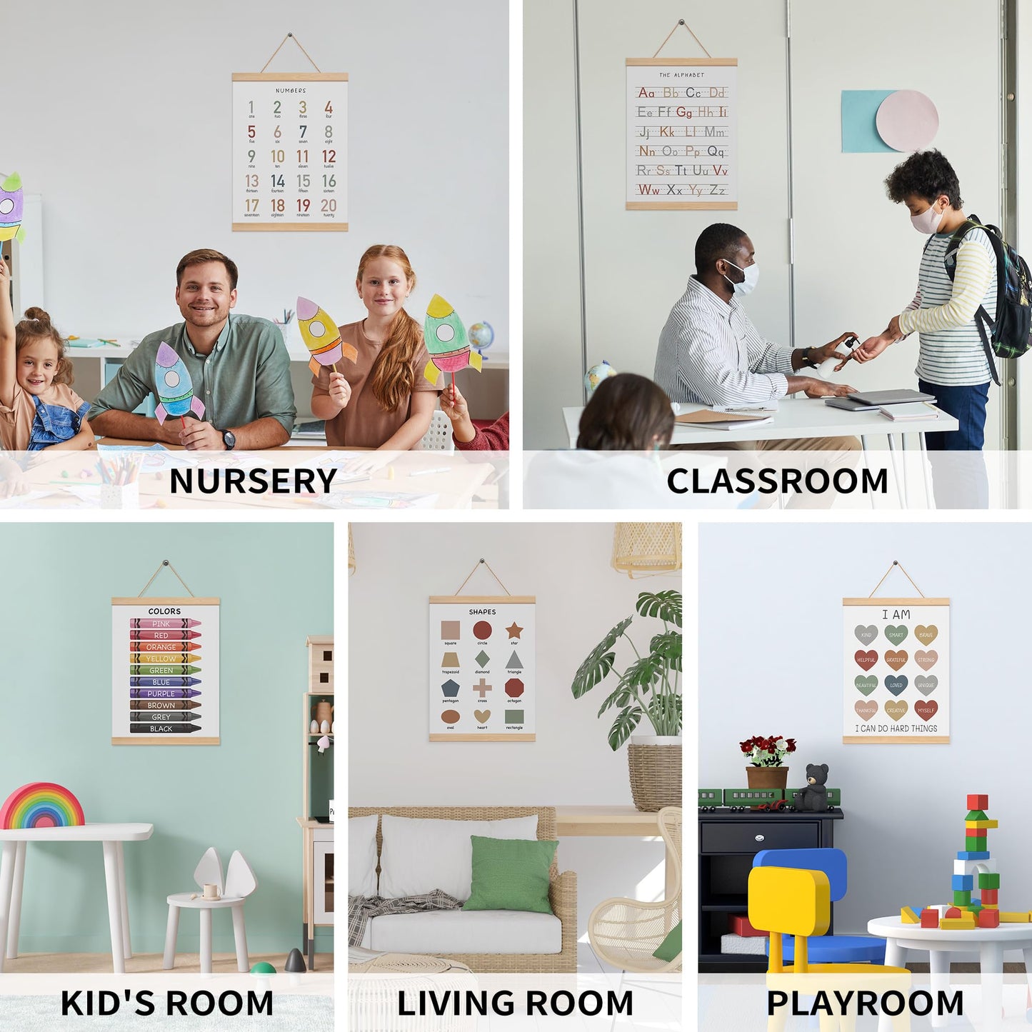 EliteSign Educational Preschool Learning Posters, Alphabet Numbers Posters for Toddlers, ABC Banner Wall Hanging Posters Decor for Classroom Playroom Nursery Kids Room, 12x17 Inch Set of 2