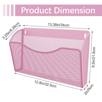 EasyPAG Wall File Organizer 3 Pack, Hanging File Organizer Wall Mount, Metal Mesh Folder Holder for Letter/A4 Papers, Mail Sorter for Office, Classroom, Home, Pink