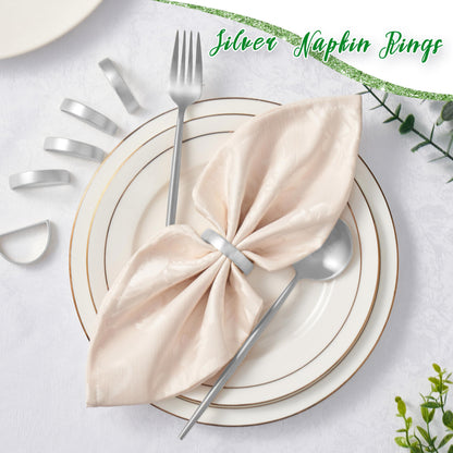 APTWOW Silver Napkin Rings Set of 12, Semicircle Metal Silver Napkin Holder Buckles, Fall Thanksgiving Christmas Napkin Rings for Dinner Table Decor, Wedding, Banquet, Party