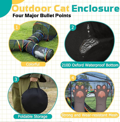 Outdoor Rainbow Cat Enclosures Playground,Outside House for Indoor Cats Include Portable Tent, 3 Way with 2 Cube Tunnel, for Kitty and Small Animals,Within Storage Bag